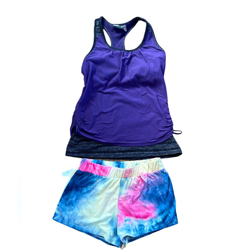 Bundle Athleta tank top purple Nordstrom tie dye shorts - Picture 1 of 4